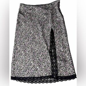 H&M Floral Divided Midi Skirt - Black Pink & Green Floral Lace